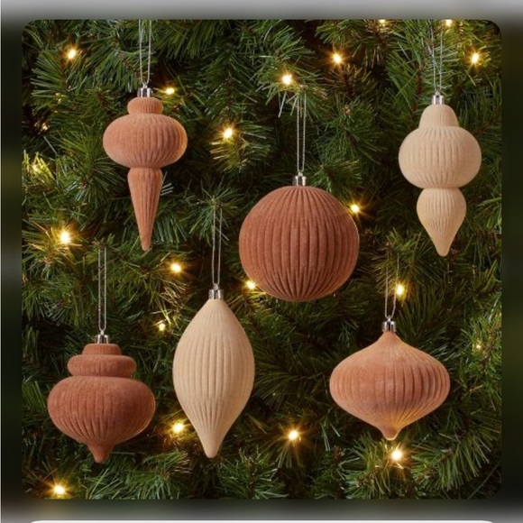 Brown/ Flocked Finial Christmas Tree Ornament Set 6pc - Wondershop. BROWN - Picture 2 of 10